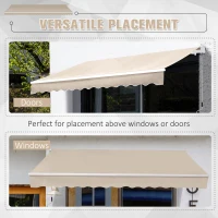 Outsunny 12' x 8' Retractable Awning Patio Awnings Sun Shade Shelter with Manual Crank Handle, 280g/m² UV & Water-Resistant Fabric and Aluminum Frame for Deck, Balcony, Yard, Tan(m-5)