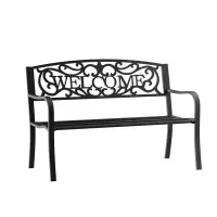 Outsunny 50" 2-Person Garden Bench Loveseat with Cast Iron Decorative Welcome Vines, Outdoor Patio Bench for Backyard, Porch, Entryway(m-1)