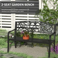 Outsunny 50" 2-Person Garden Bench Loveseat with Cast Iron Decorative Welcome Vines, Outdoor Patio Bench for Backyard, Porch, Entryway(m-4)