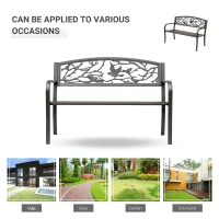 Outsunny 50" Vintage Bird Pattern Garden Cast Iron Patio Bench - Brown(m-6)