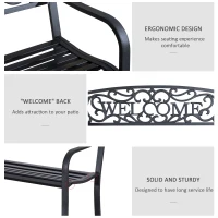 Outsunny 50" 2-Person Garden Bench Loveseat with Cast Iron Decorative Welcome Vines, Outdoor Patio Bench for Backyard, Porch, Entryway(m-5)