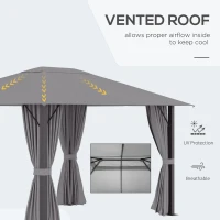 Outsunny 10' x 13' Patio Gazebo Aluminum Frame Outdoor Canopy Shelter with Sidewalls, Vented Roof for Garden, Lawn, Backyard, and Deck, Gray(m-4)