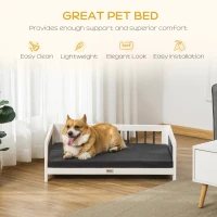 PawHut Wood Dog Bed with Supportive Cushion, Elevated Dog Bed with Removable Cushion Cover, Cute Dog Bed Frame with Pine Wood, Black and White Dog Bed(m-4)