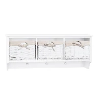 HOMCOM 32" Coat Rack Wall Mounted with Shelf, Rustic Entryway Storage Organizer with 3 Hooks 3 Baskets for Hats - Antique White(m-8)