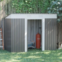 Outsunny 8' x 3.5' Metal Lean to Garden Shed, Outdoor Storage Shed, Garden Tool House with Double Sliding Doors, 2 Air Vents for Backyard, Patio, Lawn, Gray(m-2)
