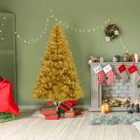 HOMCOM 6' Tall Unlit Full Fir Artificial Christmas Tree with Realistic Branches, and 1000 Tips, Gold(m-10)