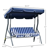 Outsunny 3-Person Porch Swing with Canopy, Patio Swing Chair, Outdoor Canopy Swing Bench with Adjustable Shade, Cushion and Steel Frame, Dark Blue(m-3)