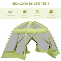 Outsunny Large Screen Tent, Hang Hook for Lantern at Night, 6-8 Person Tent Screen House, 2 Doors for Multiple-Person Entry, Breathable Outdoor Net Canopy Tent, Dome, 16' x 16', Green(m-7)