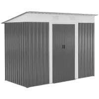 Outsunny 8' x 3.5' Metal Lean to Garden Shed, Outdoor Storage Shed, Garden Tool House with Double Sliding Doors, 2 Air Vents for Backyard, Patio, Lawn, Gray(m-1)