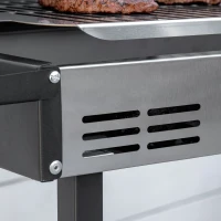 Outsunny 46" Charcoal BBQ Grill and Smoker Combo BBQ Rotisserie Grill Roaster Charcoal Spit Roasting Machine for Chicken, Turkey Foldable Storage Shelves(m-9)