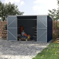 Outsunny 11' x 6' Storage Shed w/ Lockable Door, Galvanized Metal Utility Outdoor Shed for Backyard, Bike, Patio, Light Gray(m-2)