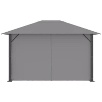 Outsunny 10' x 13' Patio Gazebo Aluminum Frame Outdoor Canopy Shelter with Sidewalls, Vented Roof for Garden, Lawn, Backyard, and Deck, Gray(m-9)