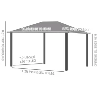 Outsunny 10' x 13' Patio Gazebo Aluminum Frame Outdoor Canopy Shelter with Sidewalls, Vented Roof for Garden, Lawn, Backyard, and Deck, Gray(m-3)