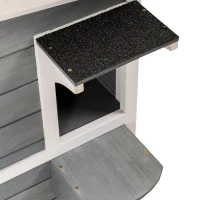 PawHut Outdoor Cat House 2-Floor Wooden Feral Cat Shelter with Universal Wheels, Escape Door and Openable Asphalt Roof, Gray(m-9)