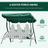 Outsunny 3-Person Porch Swing with Canopy, Patio Swing Chair, Outdoor Canopy Swing Bench with Adjustable Shade, Cushion and Steel Frame, Green(m-4)