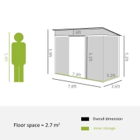 Outsunny 8' x 3.5' Metal Lean to Garden Shed, Outdoor Storage Shed, Garden Tool House with Double Sliding Doors, 2 Air Vents for Backyard, Patio, Lawn, Gray(m-3)