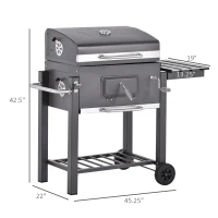 Outsunny 45" Charcoal BBQ Grill and Smoker Combo Outdoor Portable Trolley Camping Picnic Backyard with Side Shelf, Grey(m-3)
