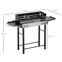 Outsunny 46" Charcoal BBQ Grill and Smoker Combo BBQ Rotisserie Grill Roaster Charcoal Spit Roasting Machine for Chicken, Turkey Foldable Storage Shelves(m-3)