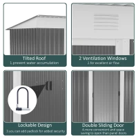 Outsunny 8' x 3.5' Metal Lean to Garden Shed, Outdoor Storage Shed, Garden Tool House with Double Sliding Doors, 2 Air Vents for Backyard, Patio, Lawn, Gray(m-4)