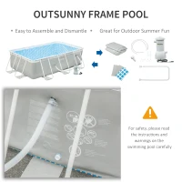 Outsunny 11' x 6' x 32" Above Ground Swimming Pool, Rectangular Steel Frame, Non-Inflatable, Filter Pump, Light Grey(m-7)