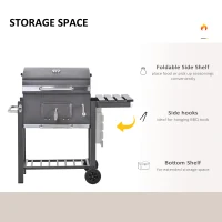 Outsunny 45" Charcoal BBQ Grill and Smoker Combo Outdoor Portable Trolley Camping Picnic Backyard with Side Shelf, Grey(m-8)