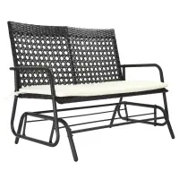 Outsunny 2-Person Outdoor Glider Bench, Handwoven PE Plastic Rattan Furniture, Cushioned Rocking Chair Loveseat for Backyard Garden Porch, Brown(m-1)