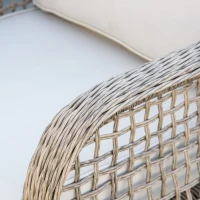 Outsunny 4pc Outdoor Patio Furniture Set, 2 Rattan Chairs, 1 PE Wicker Loveseat Sofa, 1 Center Coffee Table w/ Tempered Glass Table-Top, Soft Cushions for Garden, Cream White(m-8)