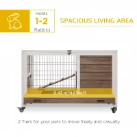 PawHut Indoor Rabbit Enclosure, on Wheels, Indoor Bunny Cage Small Animal House with Pull Out Tray Casters Ramp, 35.5" x 21" x 23", Brown(m-4)