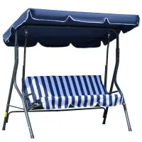 Outsunny 3-Person Porch Swing with Canopy, Patio Swing Chair, Outdoor Canopy Swing Bench with Adjustable Shade, Cushion and Steel Frame, Dark Blue(m-1)