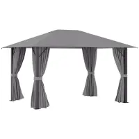 Outsunny 10' x 13' Patio Gazebo Aluminum Frame Outdoor Canopy Shelter with Sidewalls, Vented Roof for Garden, Lawn, Backyard, and Deck, Gray(m-1)