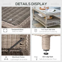 Outsunny 4pc Outdoor Patio Furniture Set, 2 Rattan Chairs, 1 PE Wicker Loveseat Sofa, 1 Center Coffee Table w/ Tempered Glass Table-Top, Soft Cushions for Garden, Cream White(m-6)