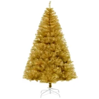 HOMCOM 6' Tall Unlit Full Fir Artificial Christmas Tree with Realistic Branches, and 1000 Tips, Gold(m-11)