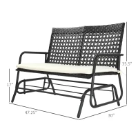 Outsunny 2-Person Outdoor Glider Bench, Handwoven PE Plastic Rattan Furniture, Cushioned Rocking Chair Loveseat for Backyard Garden Porch, Brown(m-3)