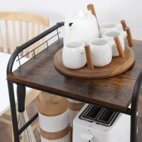 HOMCOM Kitchen Cart with Storage, 16"W Slim Rolling Cart, 4 Tier Kitchen Shelves on Wheels with Side Racks, 2 Basket for Fruit Vegetable, Utility Cart for Narrow Space, Laundry, Rustic Brown(m-11)