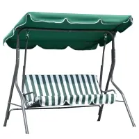 Outsunny 3-Person Porch Swing with Canopy, Patio Swing Chair, Outdoor Canopy Swing Bench with Adjustable Shade, Cushion and Steel Frame, Green(m-1)