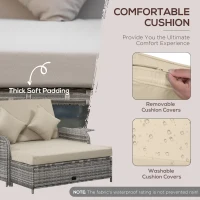 Outsunny Rattan Patio Daybed with Cushions, Outdoor Wicker Lounger with Loveseat, Storage Ottoman, Coffee & Side Tables, Gray(m-6)