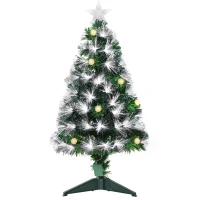 HOMCOM 3ft Tall Pre-Lit Douglas Fir Artificial Christmas Tree with Fiber Optic Ball LED Lights and 90 Tips, Green(m-11)