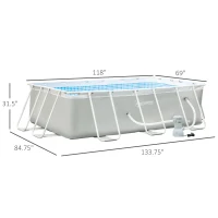 Outsunny 11' x 6' x 32" Above Ground Swimming Pool, Rectangular Steel Frame, Non-Inflatable, Filter Pump, Light Grey(m-3)