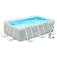 Outsunny 11' x 6' x 32" Above Ground Swimming Pool, Rectangular Steel Frame, Non-Inflatable, Filter Pump, Light Grey(m-1)