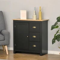 HOMCOM Modern Kitchen Cabinet, Storage Sideboard, Buffet Table with Rubberwood Top, 3 Drawers and Cabinet with Adjustable Shelf, Black(m-8)