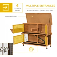 PawHut 47" 2-Story Rabbit Hutch, Wooden Bunny Cage, Guinea Pig House, with 2 Handles for Easy Movement, No Leak Tray, Openable Roof, Ramp, Feeding Shelf for Indoor/Outdoor, Orange(m-4)