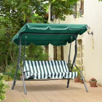 Outsunny 3-Person Porch Swing with Canopy, Patio Swing Chair, Outdoor Canopy Swing Bench with Adjustable Shade, Cushion and Steel Frame, Green(m-2)