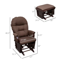 HOMCOM Nursery Glider Rocking Chair with Ottoman, Thick Padded Cushion Seating and Wood Base, Brown(m-3)