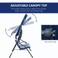 Outsunny 3-Person Porch Swing with Canopy, Patio Swing Chair, Outdoor Canopy Swing Bench with Adjustable Shade, Cushion and Steel Frame, Dark Blue(m-5)