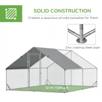PawHut 10' x 13' x 6.5' Metal Frame Chicken Run, Outdoor Hen House with Cover & Lockable Door(m-6)