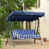 Outsunny 3-Person Porch Swing with Canopy, Patio Swing Chair, Outdoor Canopy Swing Bench with Adjustable Shade, Cushion and Steel Frame, Dark Blue(m-2)