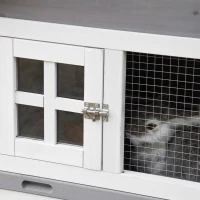 PawHut 59" Wooden Rabbit Hutch 2 Tier Bunny House with Slide-out Tray Ramp, Grey(m-9)