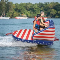 Outsunny 3 Person Towable Tubes for Boating, Spacious Family Size Inflatable Boat Tube Blow Up Couch w/ Front and Back Tow Points for Multiple Riding Positions Water Sports, American Flag Pattern(m-2)