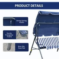 Outsunny 3-Person Porch Swing with Canopy, Patio Swing Chair, Outdoor Canopy Swing Bench with Adjustable Shade, Cushion and Steel Frame, Dark Blue(m-7)