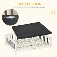PawHut Wood Dog Bed with Supportive Cushion, Elevated Dog Bed with Removable Cushion Cover, Cute Dog Bed Frame with Pine Wood, Black and White Dog Bed(m-6)